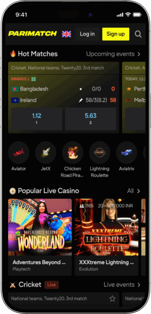 Screenshot Parimatch Mobile App